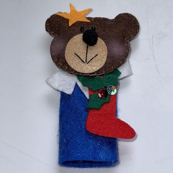 Two Christmas felt finger puppets - a bear with a stocking and a gingerbread man - Picture 3 of 6